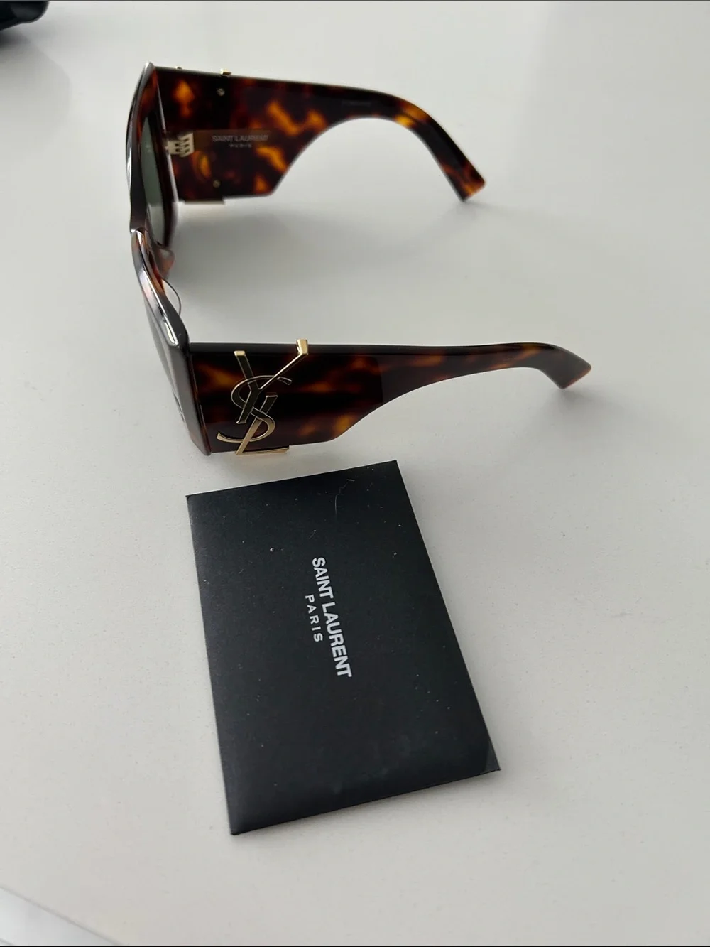Yves Saint Laurent Tortoiseshell Shield Sunglasses with Gold YSL Accents